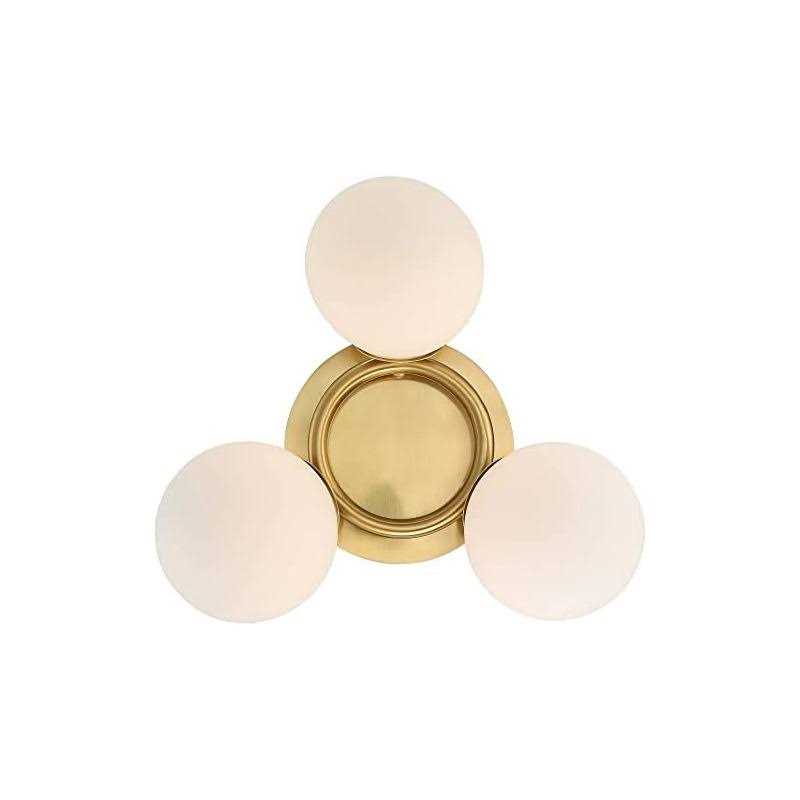 Possini Euro Design Jevan Mid Century Modern Close To Ceiling Light Flush Mount Fixture 18 Wide 3-Light Led Brass White Glass Globe Shade Bedroom - Image 2