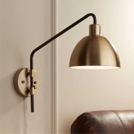 360 Lighting Industrial Farmhouse Swing Arm Wall Lamp Bronze Antique Brass Plug-In Light Fixture for Bedroom Living Room Reading