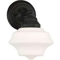 Possini Euro Design Astrid Modern Wall Light Sconce Black Hardwire 7 1/2 Fixture Schoolhouse White Glass for Bedroom Bathroom Vanity Reading Hallway