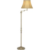 Regency Hill Montebello Traditional Adjustable Swing Arm Floor Lamp Standing 60 Tall Antique Brass Metal Column Golden Tan Bell Shade for Living