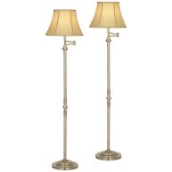 Regency Hill Montebello Traditional Adjustable Swing Arm Floor Lamp Standing 60 Tall Antique Brass Metal Column Golden Tan Bell Shade for Living