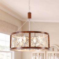 Oaks Aura Rustic Farmhouse 4-Light Wood Ceiling Light Drum Shabby Chic Wood Chandelier FC4058-4H