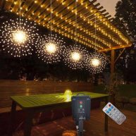 PXBNIUYA Solar Starburst Sphere Lights Remote Control Firework Lights 8 Modes Dimmable Waterproof Hanging Fairy Light