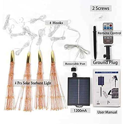 PXBNIUYA Solar Starburst Sphere Lights Remote Control Firework Lights 8 Modes Dimmable Waterproof Hanging Fairy Light - Image 4
