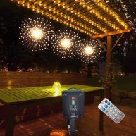 PXBNIUYA Solar Starburst Sphere Lights Remote Control Firework Lights 8 Modes Dimmable Waterproof Hanging Fairy Light