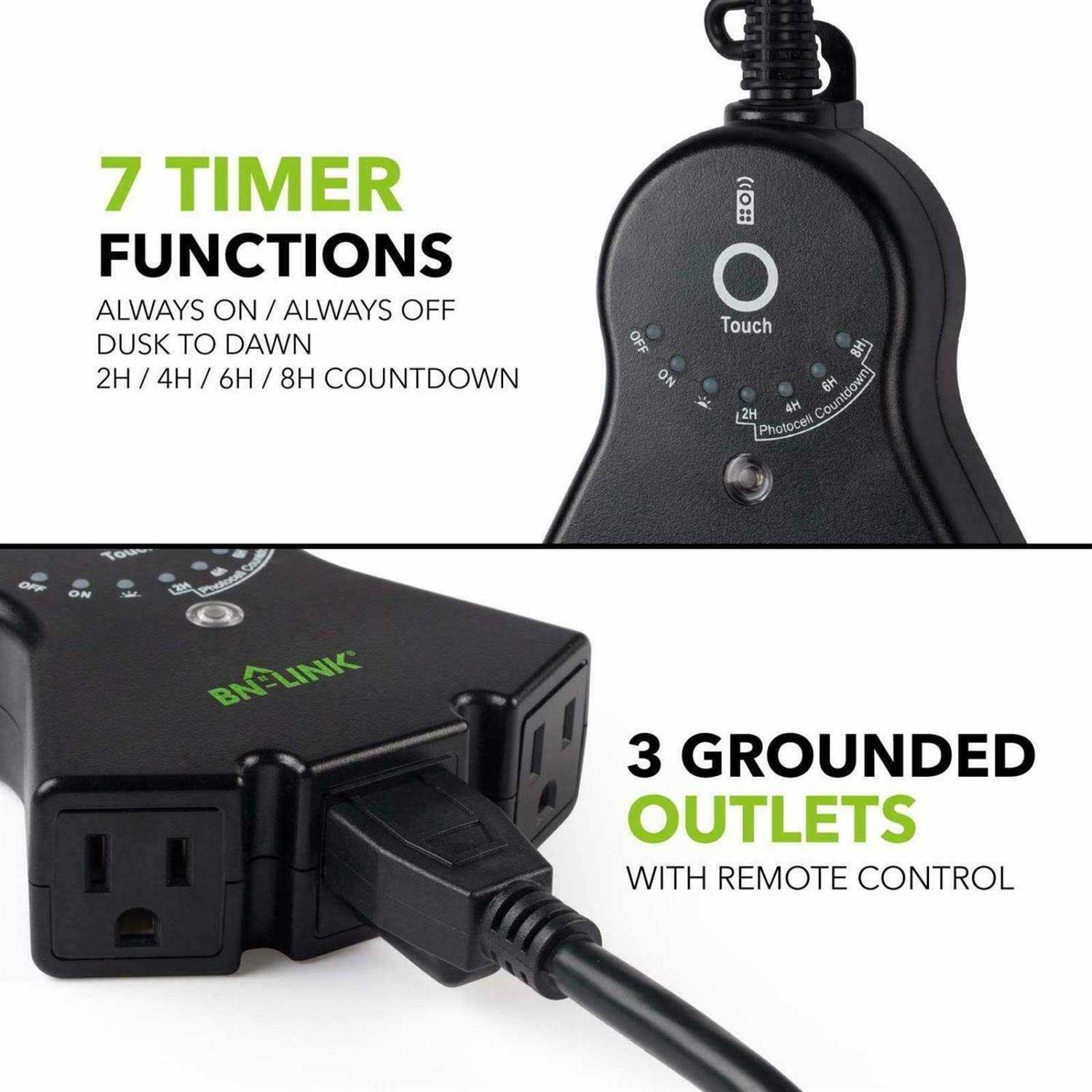 BN-LINK Outdoor 24-Hour Water Resistant Photoelectric Countdown Timer Photocell Light Sensor 3 Grounded Outlets - Image 3