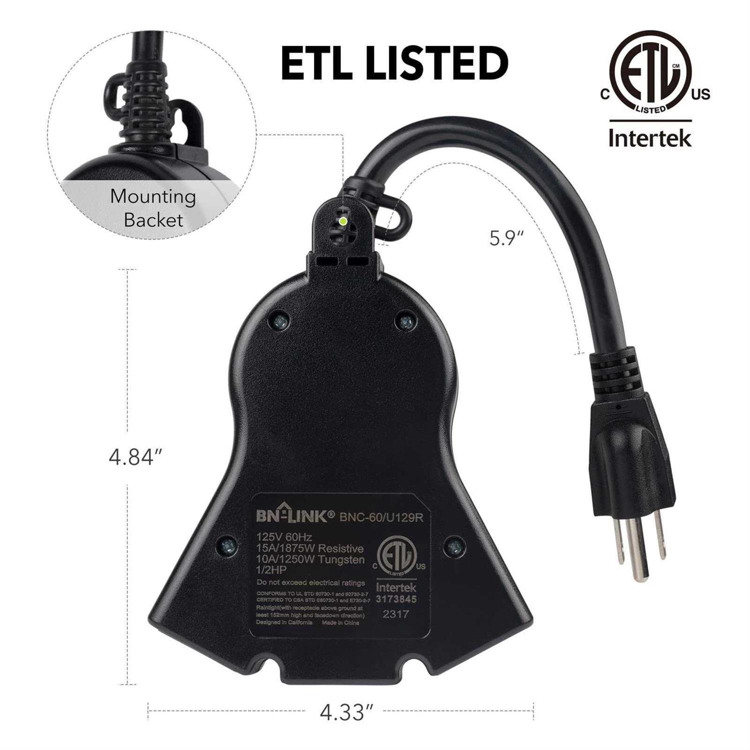 BN-LINK Outdoor 24-Hour Water Resistant Photoelectric Countdown Timer Photocell Light Sensor 3 Grounded Outlets - Image 5