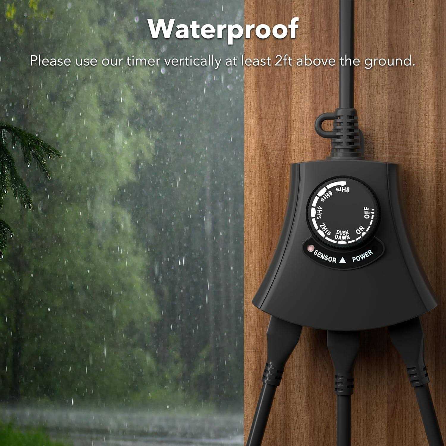 Outdoor Photocell Light Timer Waterproof Dusk to Dawn Sensor Timer Outlet 2/4/6/8 Countdown HBN - Image 2