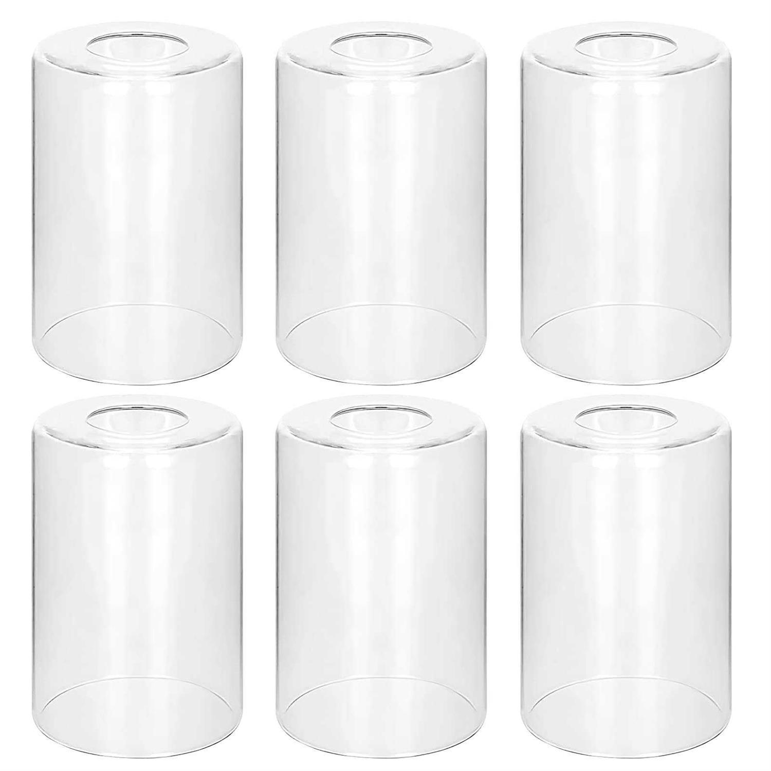 Bdrofn 6 Pack Clear Glass Shades Replacement,5.51in Height,3.94in Diameter,1.65in Fitter,High Transmittance Cylinder Glass Lampshade Replacement