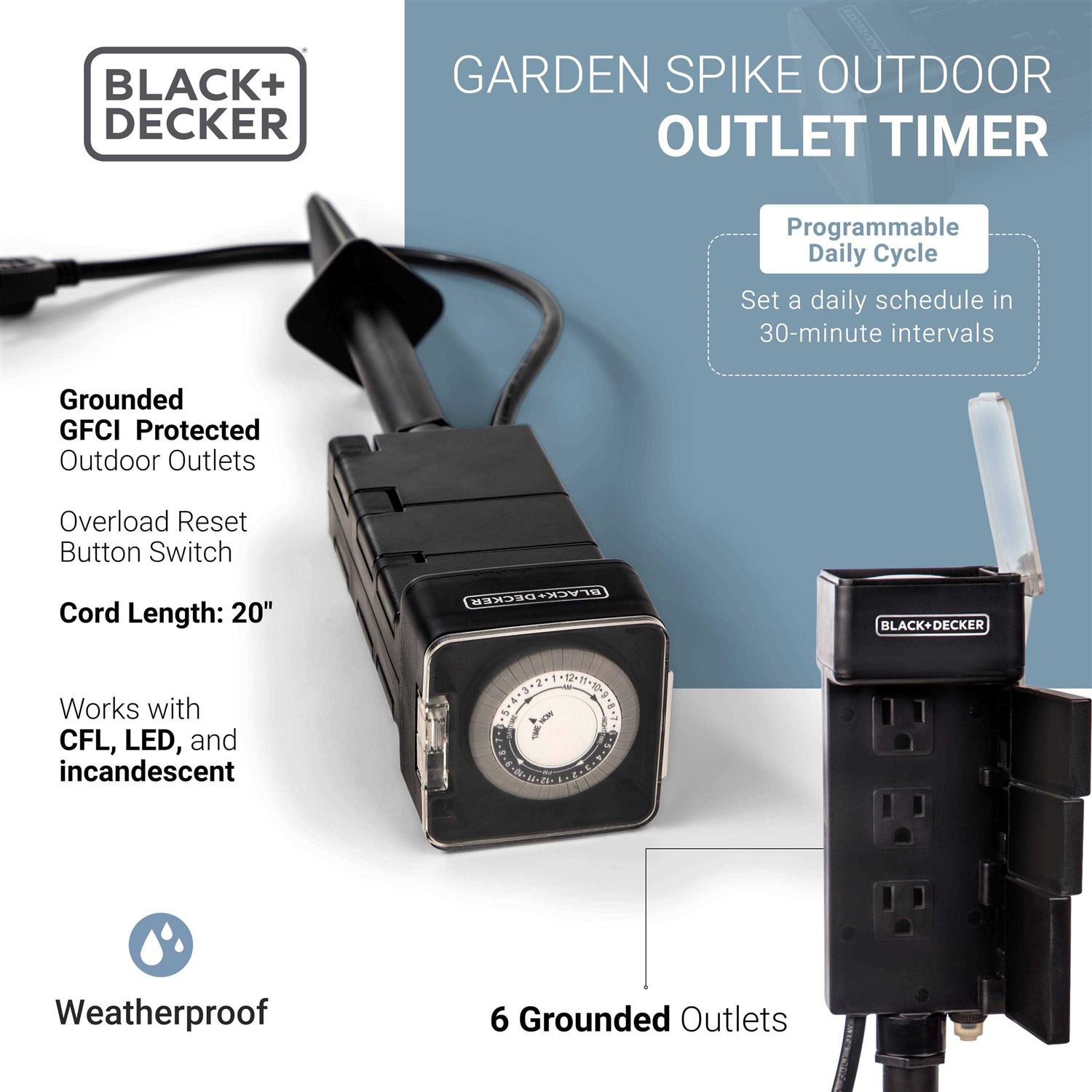 BLACK+DECKER Garden Stake 6 Grounded Outlets Tools Timer Waterproof Outlet Timer for Lights BDXPA0032 - Image 5