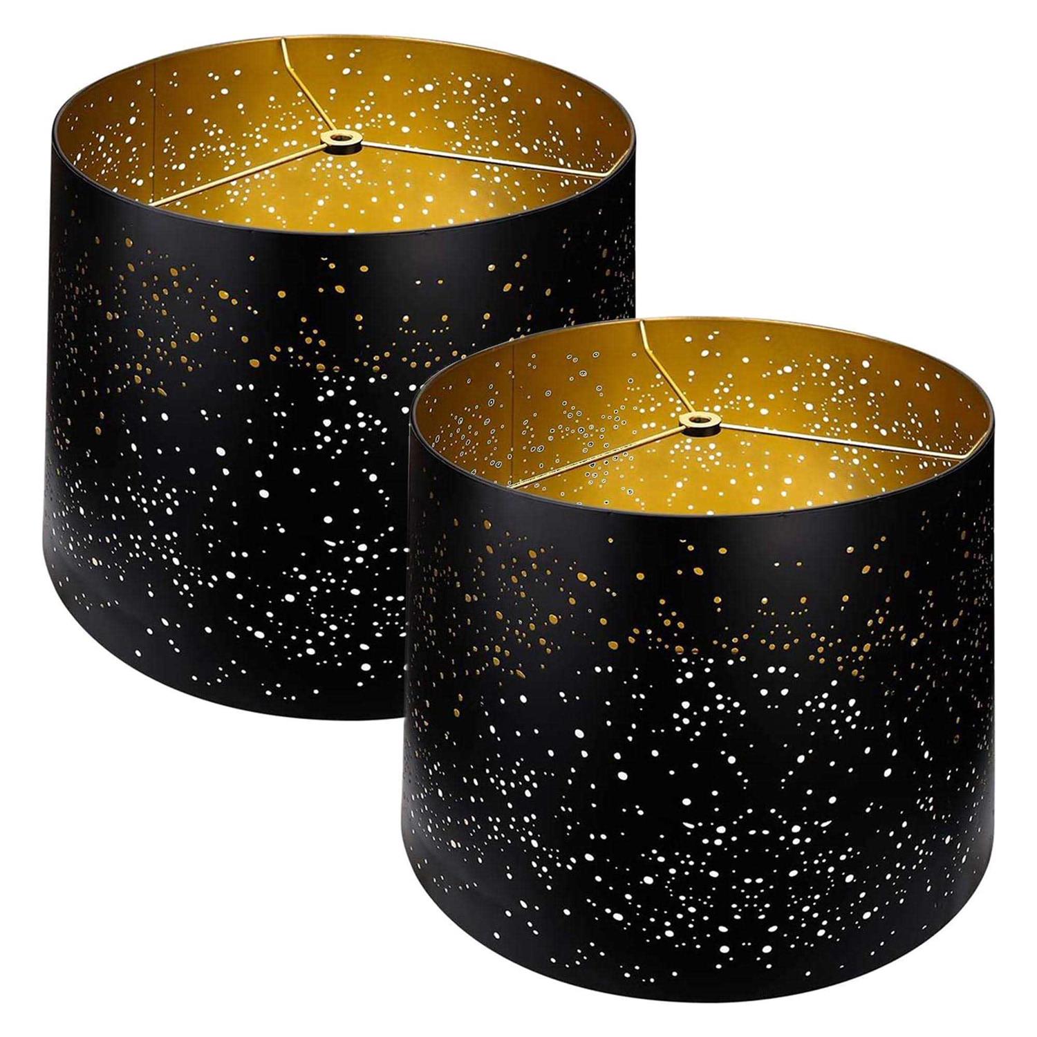 Alucset 12 x 14 x 10 Inch Starry Sky Etched Metal Drum Lamp Shade - Image 5