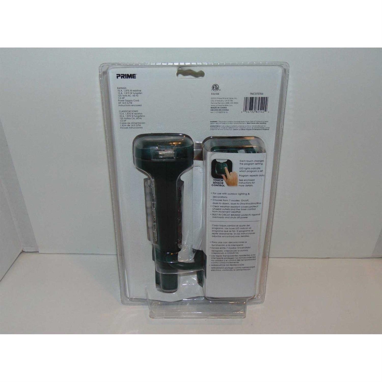 Prime 6 Outlet Photocell Power Stake Timer Outdoor 125 V Green TNCDTSTK6-RC - Image 3