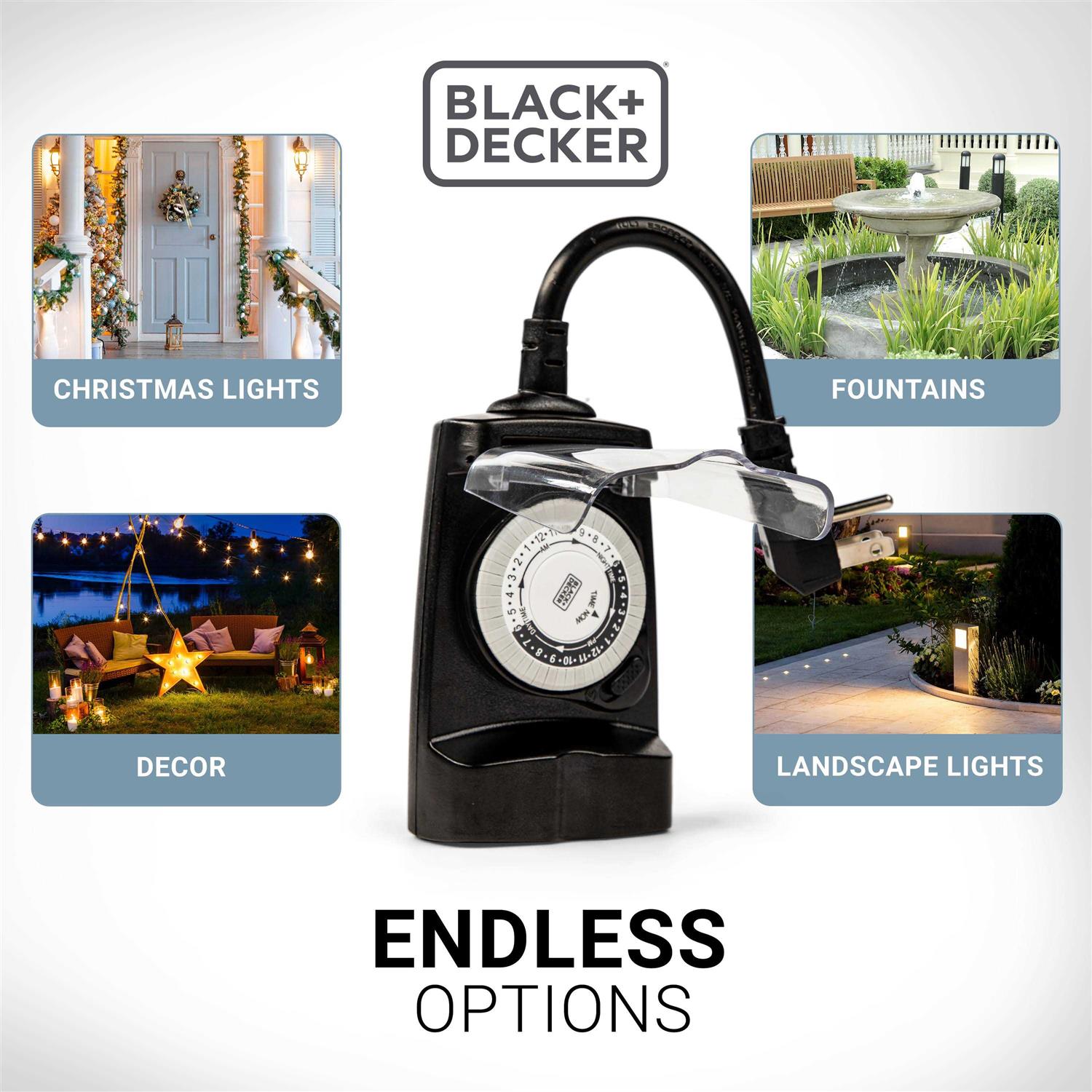 BLACK+DECKER Outdoor 2 Grounded Outlets Timer with Waterproof Outlet Timer for Lights BDXPA0030 - Image 2