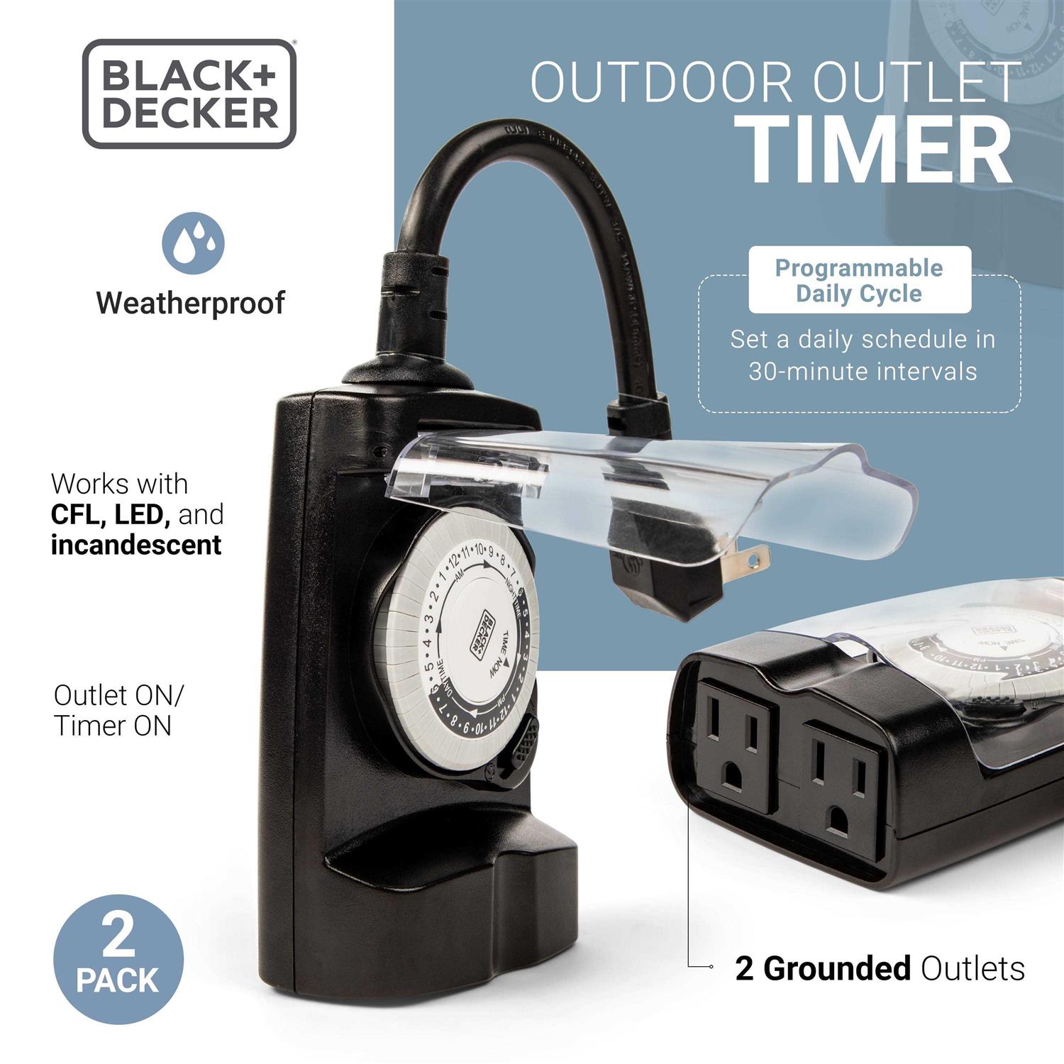 BLACK+DECKER Outdoor 2 Grounded Outlets Timer with Waterproof Outlet Timer for Lights BDXPA0030 - Image 5