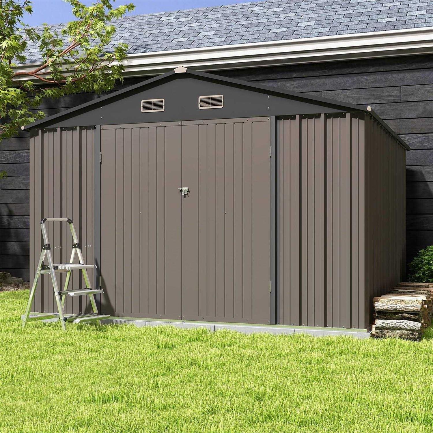 Patiowell 10′ x Metal Outdoor Storage Shed Kits with Sloping Roof and Double Lockable Door