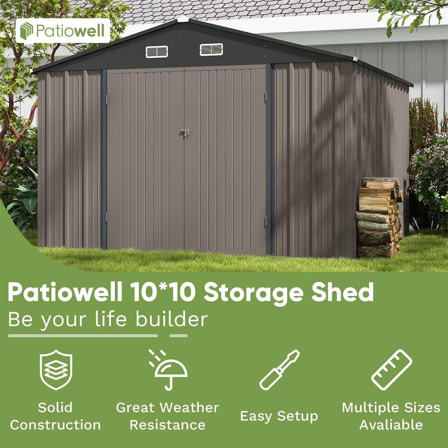 Patiowell 10′ x Metal Outdoor Storage Shed Kits with Sloping Roof and Double Lockable Door - Image 2