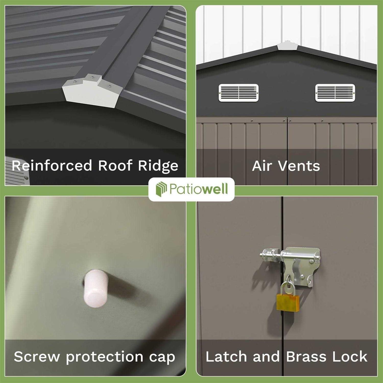Patiowell 10′ x Metal Outdoor Storage Shed Kits with Sloping Roof and Double Lockable Door - Image 5
