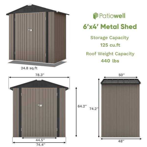 Patiowell 6 ft. D Outdoor Storage Metal Shed with Sloping Roof and Double Lockable Door - Image 2