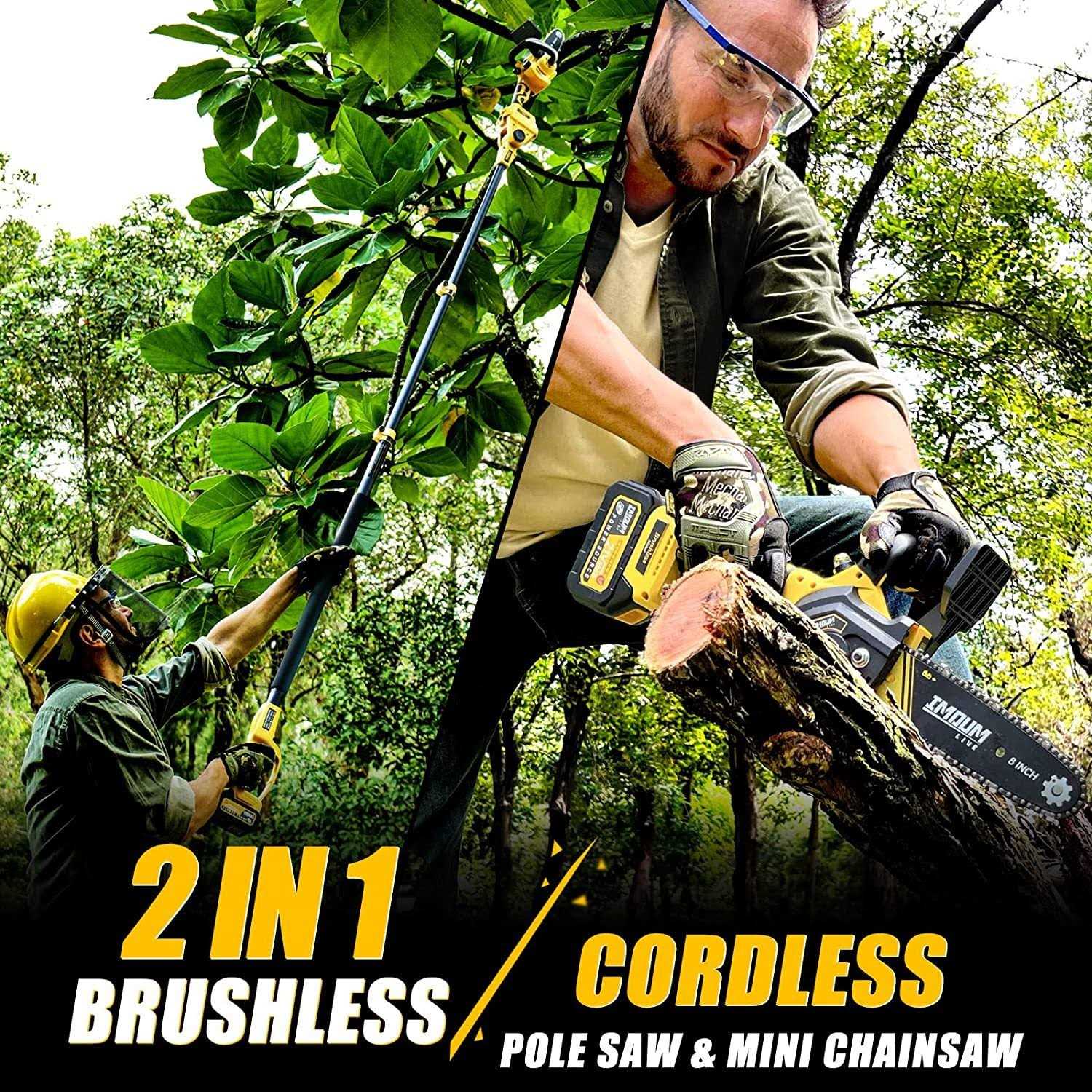 2-in-1 Brushless Pole Saw & Mini Chainsaw IMOUMLIVE 8 Cutting Cordless Power Pole Saw - Image 3