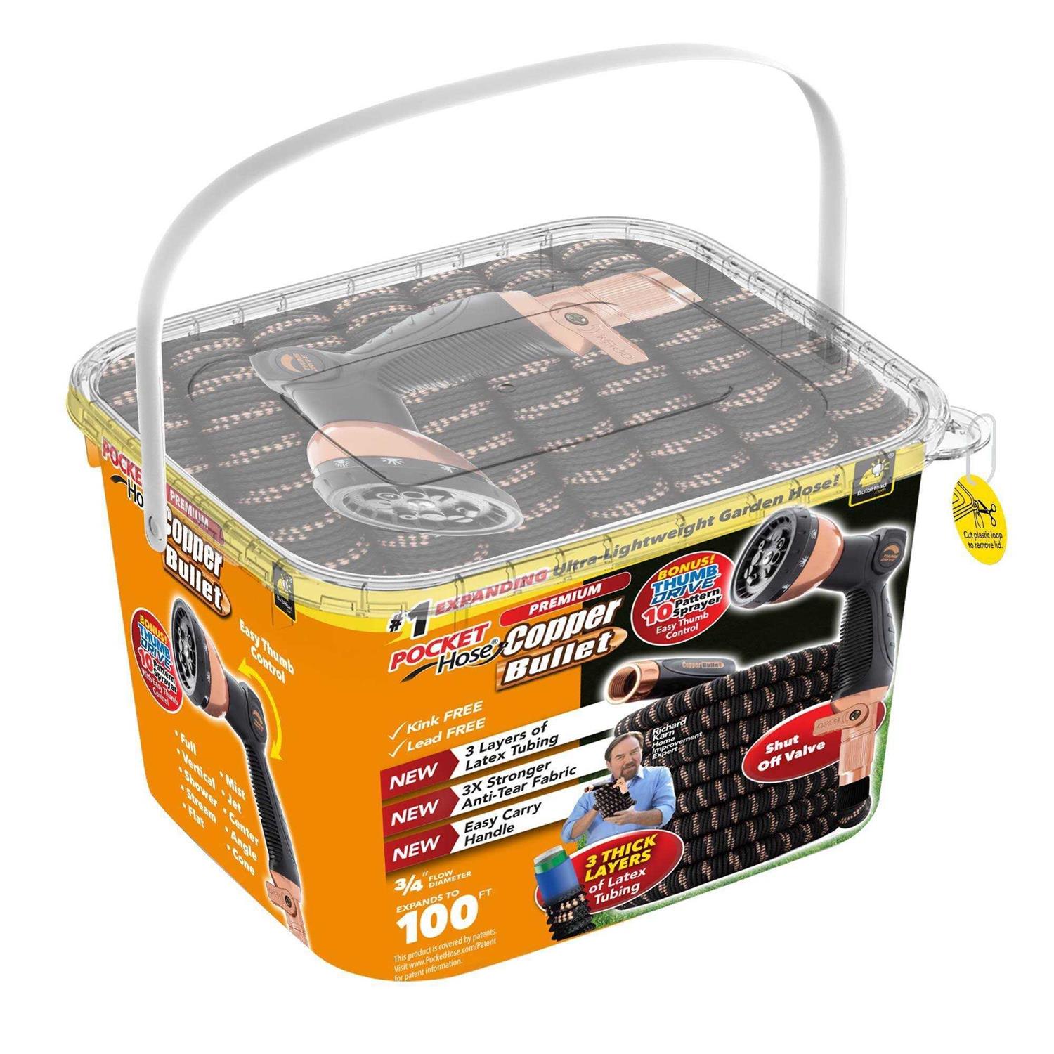 Pocket Hose Copper Bullet with Thumb Spray Nozzle As-seen-on-TV Expands - Image 2