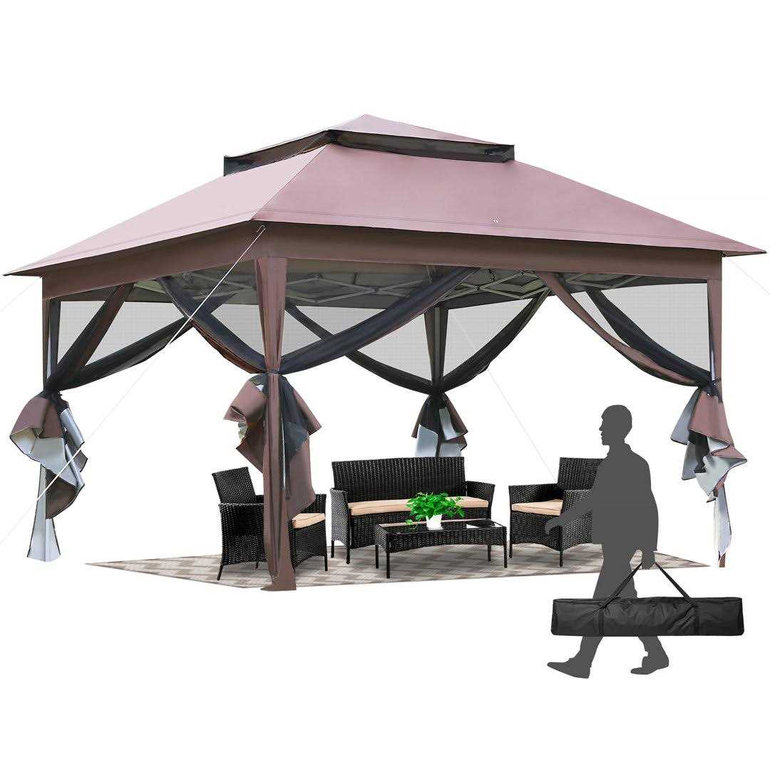 Paylesshere 10’x10′ Pop Up Gazebo Outdoor Canopy with Mosquito Netting Double Roof Tops - Image 3