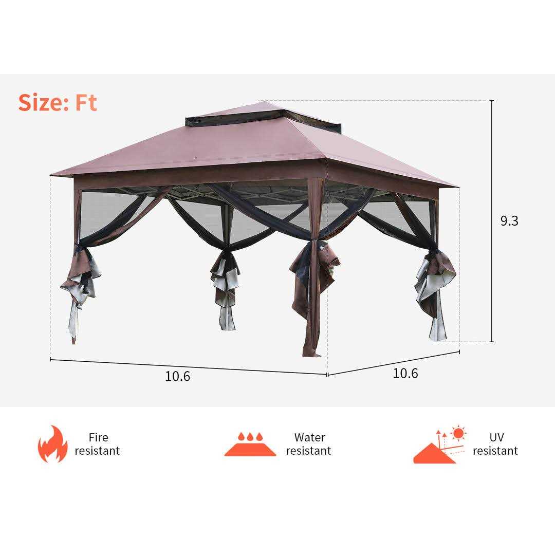 Paylesshere 10’x10′ Pop Up Gazebo Outdoor Canopy with Mosquito Netting Double Roof Tops - Image 5