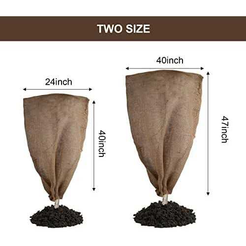 3 Pack 24′′ × 40′′ Reusable Warm Burlap Winter Plant Cover Bags with Drawstring Burlap Plant Covers Freeze Protection Large Plant Frost Cloth Cold - Image 3