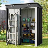 Aiho 5’x 3′ Metal Outdoor Storage Shed with Lockable Door for Garden Backyard Patio