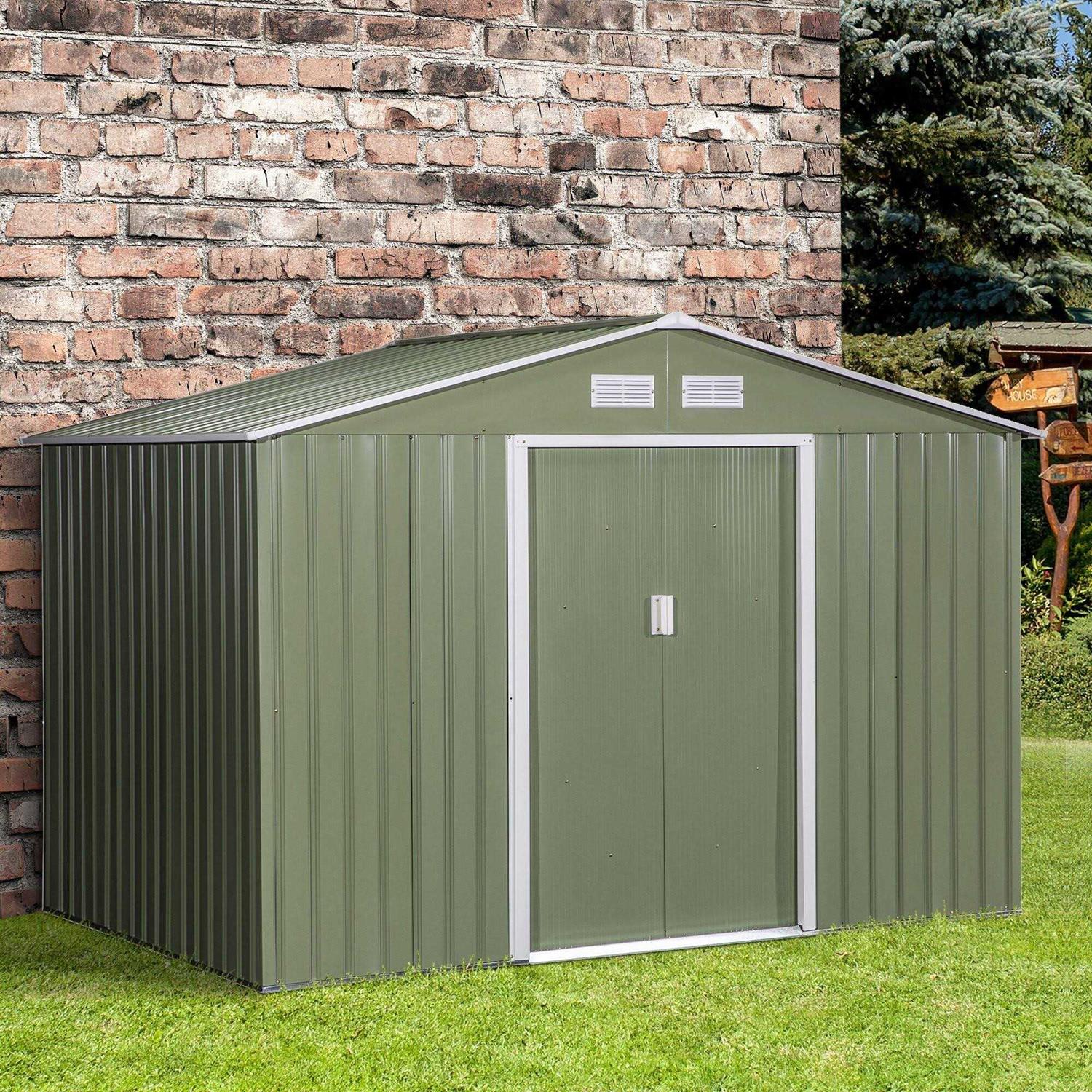 Outsunny 9′ x 6′ Metal Storage Shed Garden Tool House with Double Sliding Doors - Image 3