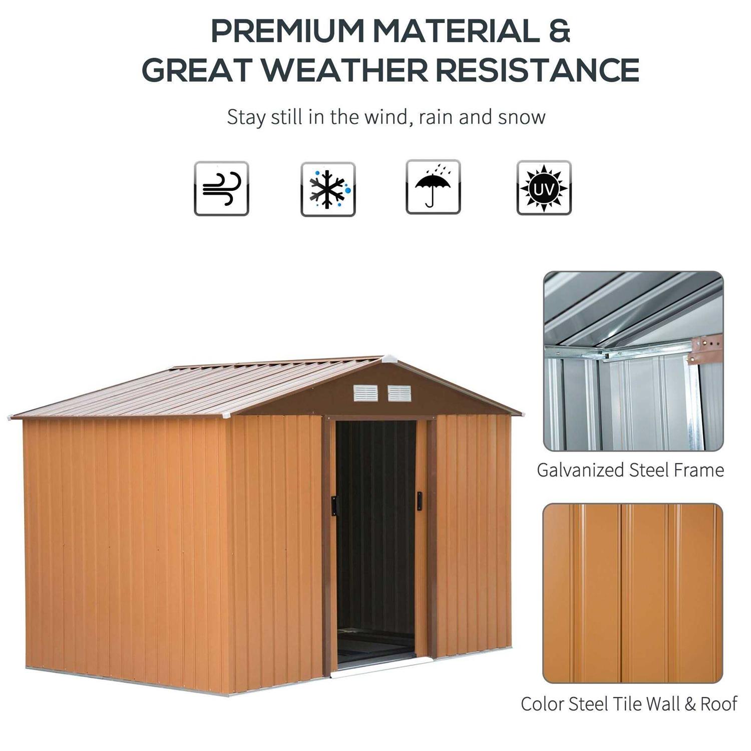 Outsunny 9′ x 6′ Metal Storage Shed Garden Tool House with Double Sliding Doors - Image 4
