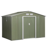 Outsunny 9′ x 6′ Metal Storage Shed Garden Tool House with Double Sliding Doors