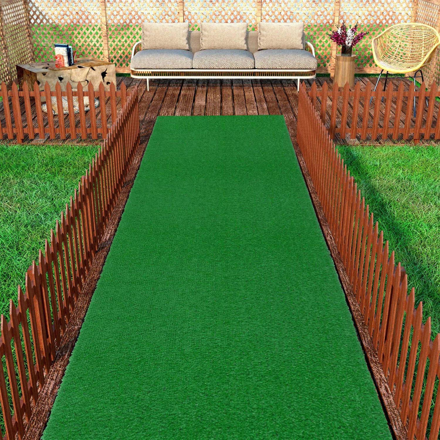 Ottomanson Evergreen Collection Waterproof Solid Grass Design Indoor/Outdoor Artificial Grass Rug