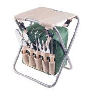 Pure Garden Folding Garden Stool with Tool Bag & 5 Garden Tools