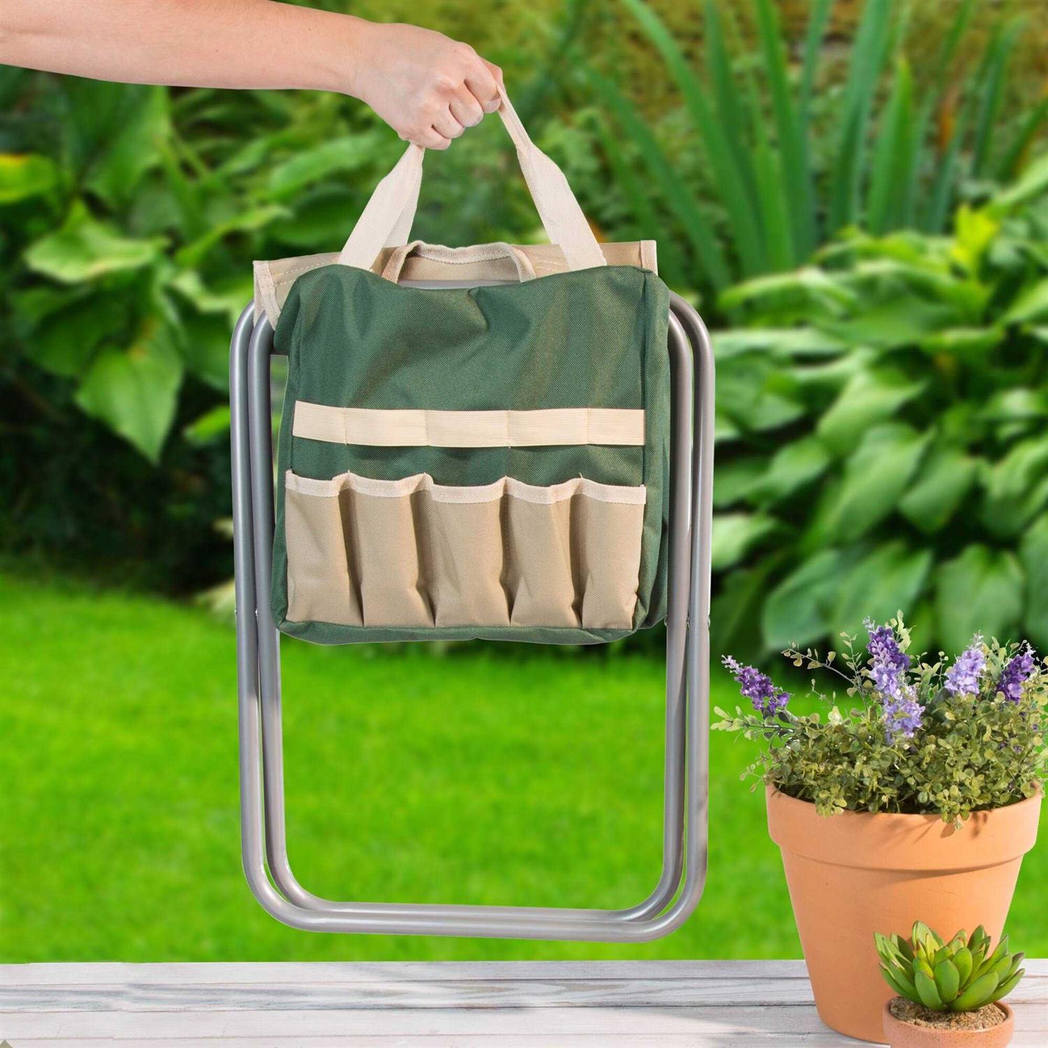 Pure Garden Folding Garden Stool with Tool Bag & 5 Garden Tools - Image 4