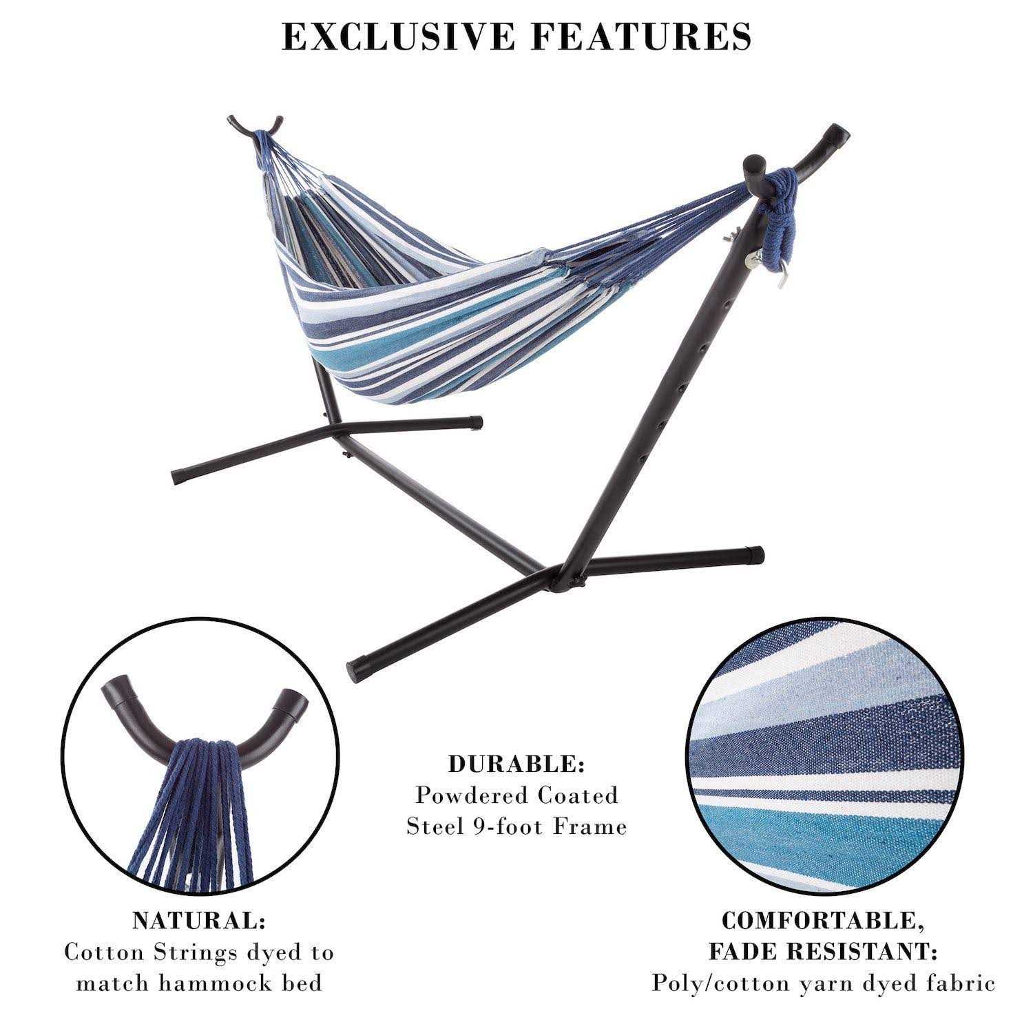 Pure Garden Double Brazilian Hammock with Stand - Image 3