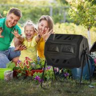 Outsunny Compost Bin Outdoor 360° Dual Chamber Rotating Composter 43 Gallon