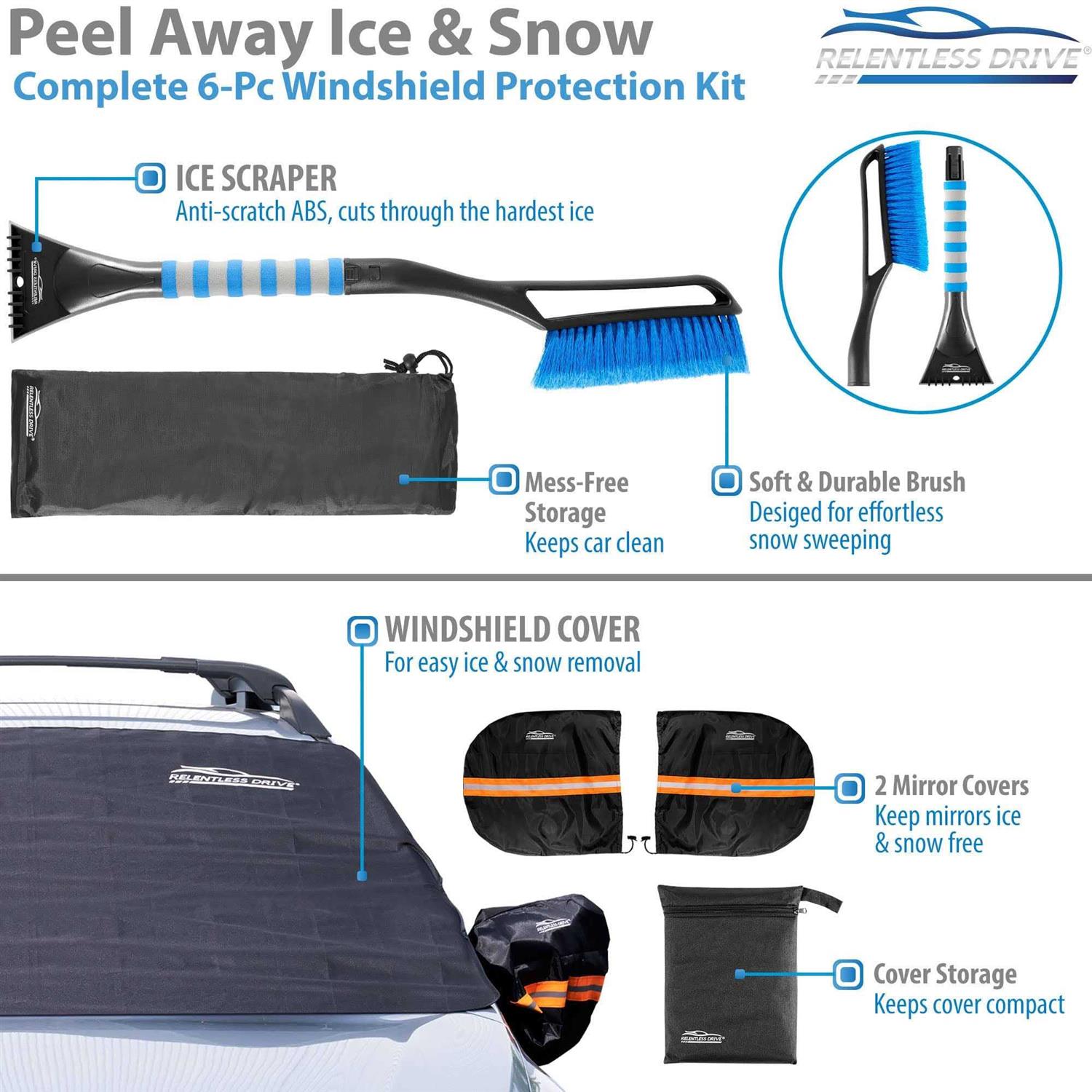 Relentless Drive Windshield Cover for Ice and Snow Kit Windshield Car Snow Cover & Snow Brush Bundle - Image 4