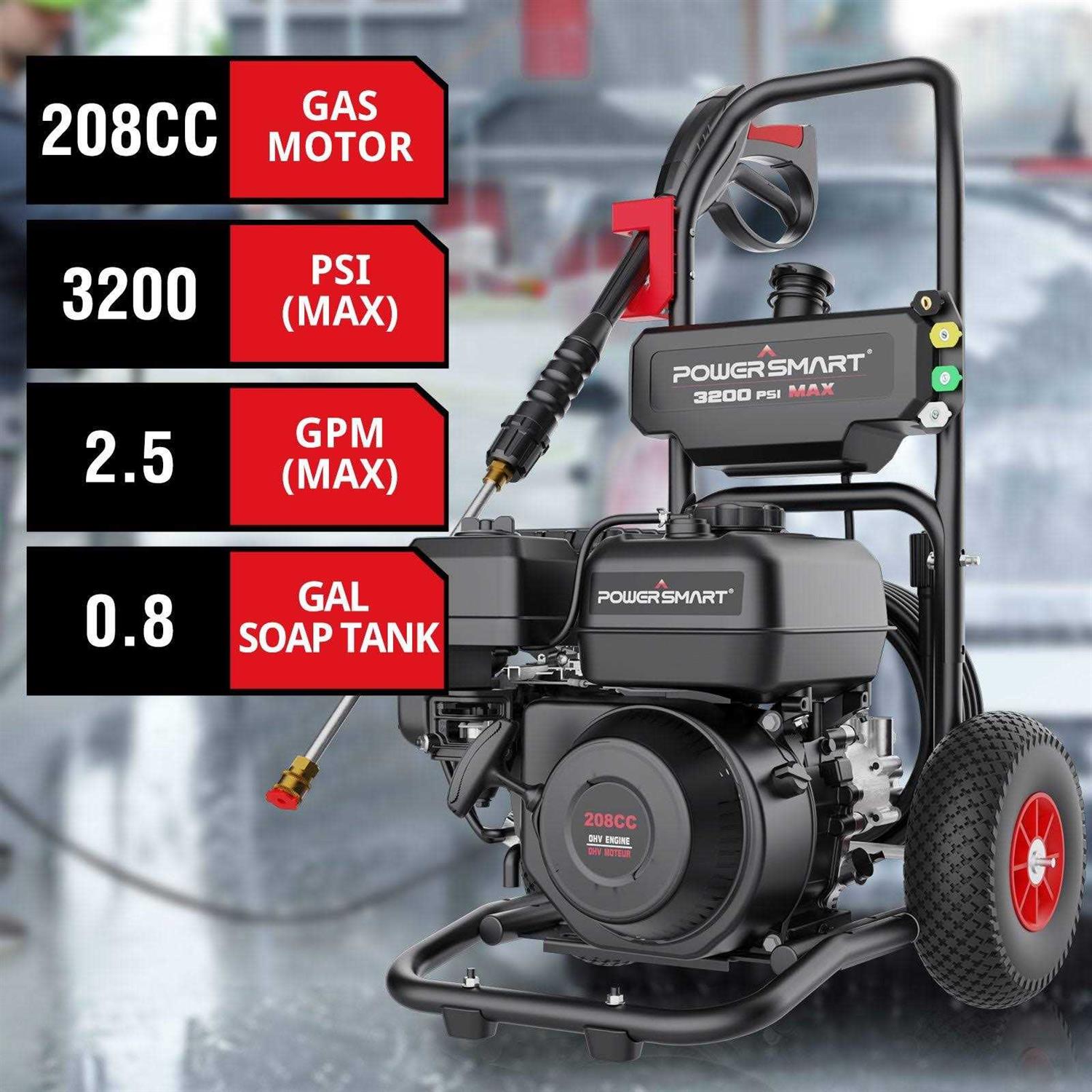 Powersmart 3200psi Gas Pressure Washer with 5 Nozzles & Soap Tank High Pressure Washer,70lb - Image 2