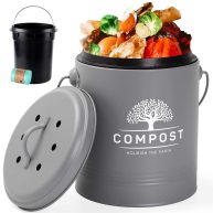PERFNIQUE Kitchen Compost Bin, 1.3 Gallon Countertop Compost Bin with Lid, Indoor Compost Bucket includes Inner Bucket Liner and Carbon Filter