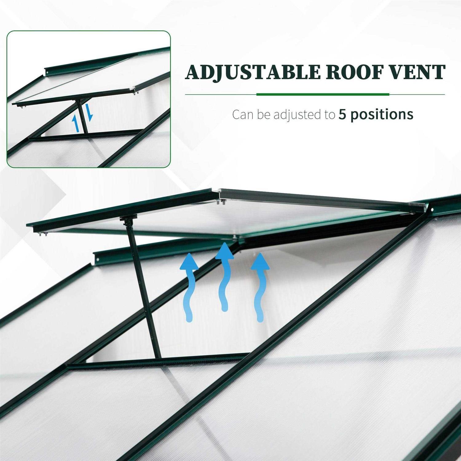 Outsunny Walk-in Garden Greenhouse Aluminum Polycarbonate with Roof Vent for Plants - Image 3