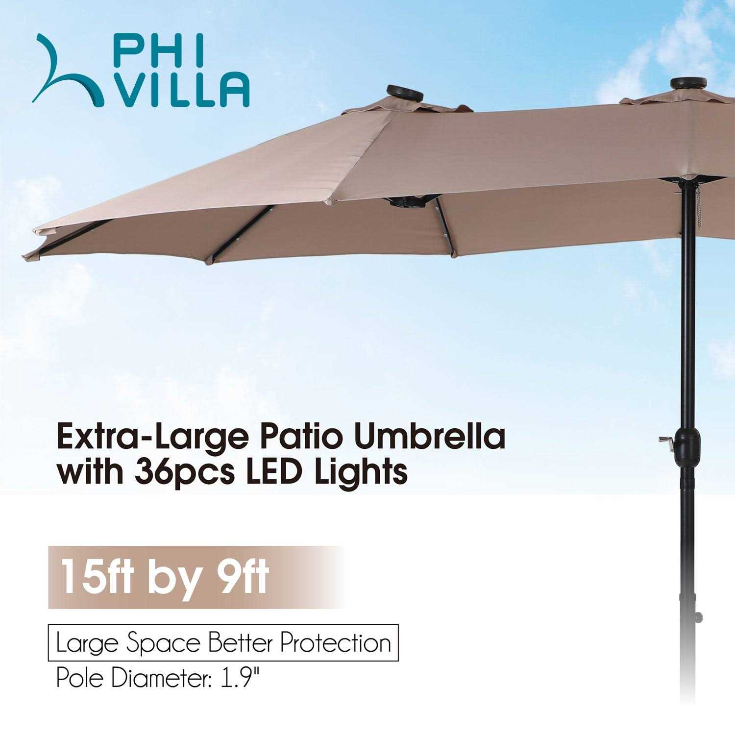 PHI VILLA 15ft Double-sided Patio Umbrella with Lights - Image 2