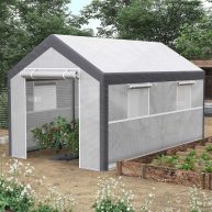 Outsunny 12′ x 7′ Walk-in Garden Greenhouse Outdoor Hot House w/ Roll Up Door