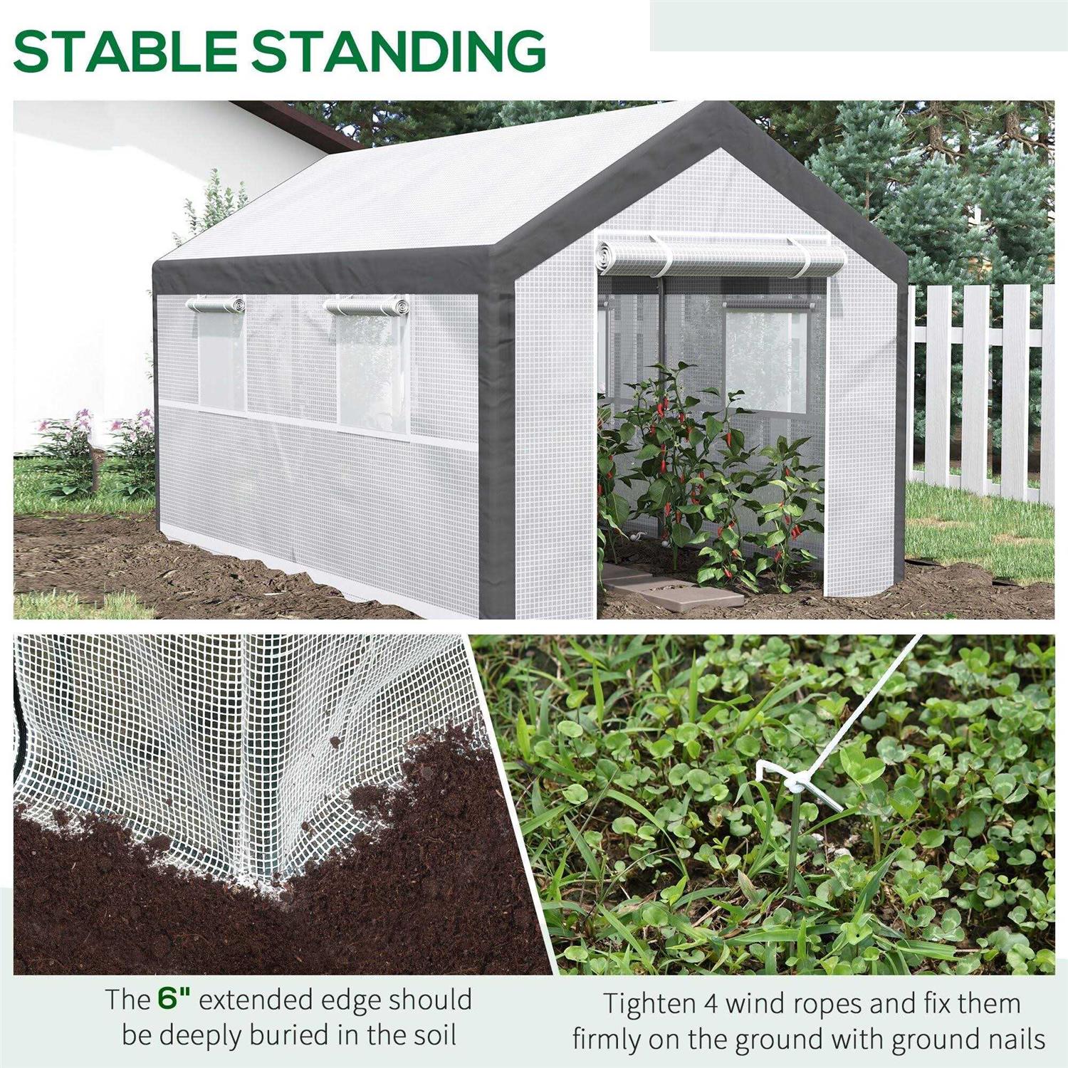 Outsunny 12′ x 7′ Walk-in Garden Greenhouse Outdoor Hot House w/ Roll Up Door - Image 3