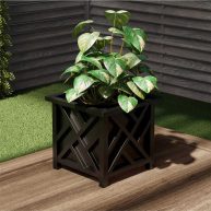 Pure Garden Square Planter Box Black Lattice Container for Flowers & Plants