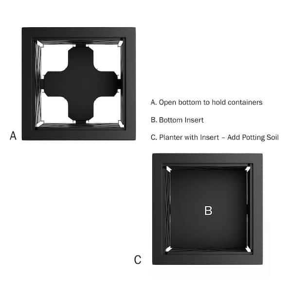 Pure Garden Square Planter Box Black Lattice Container for Flowers & Plants - Image 2