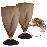 2 Pack 47′′ × 40′′ Reusable Warm Burlap Winter Plant Cover Bags with Drawstring Burlap Plant Covers Freeze Protection Large Plant Frost Cloth Cold