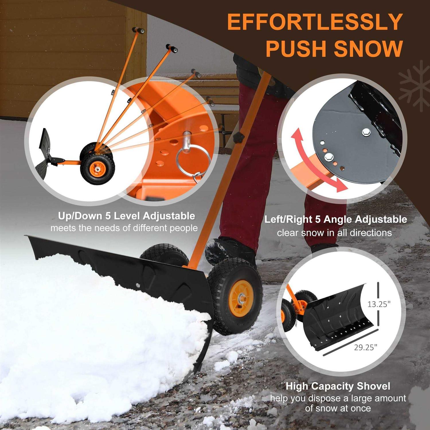 Outsunny Snow Shovel Rolling Pusher with 29&” Blade - Image 5