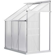 Outsunny 6′ x 4′ Aluminum Lean-to Greenhouse Polycarbonate Walk-in Garden Greenhouse with Adjustable Roof Vent, Rain Gutter and Sliding Door