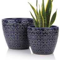 2 Pack Ceramic Plant Pots Indoor DeeCoo Flower Pot Set 5.5 + 6.5 Inch