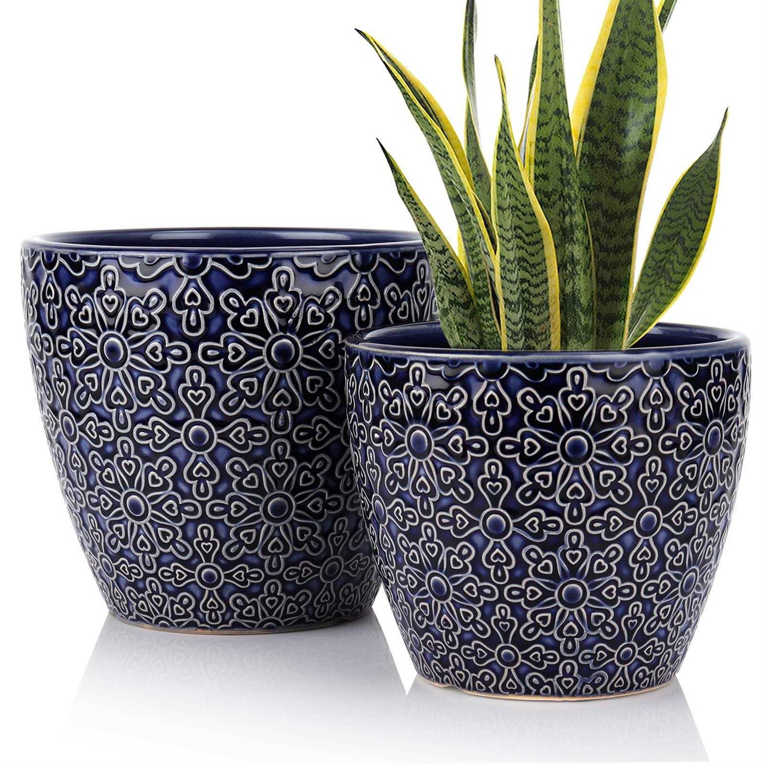 2 Pack Ceramic Plant Pots Indoor DeeCoo Flower Pot Set 5.5 + 6.5 Inch
